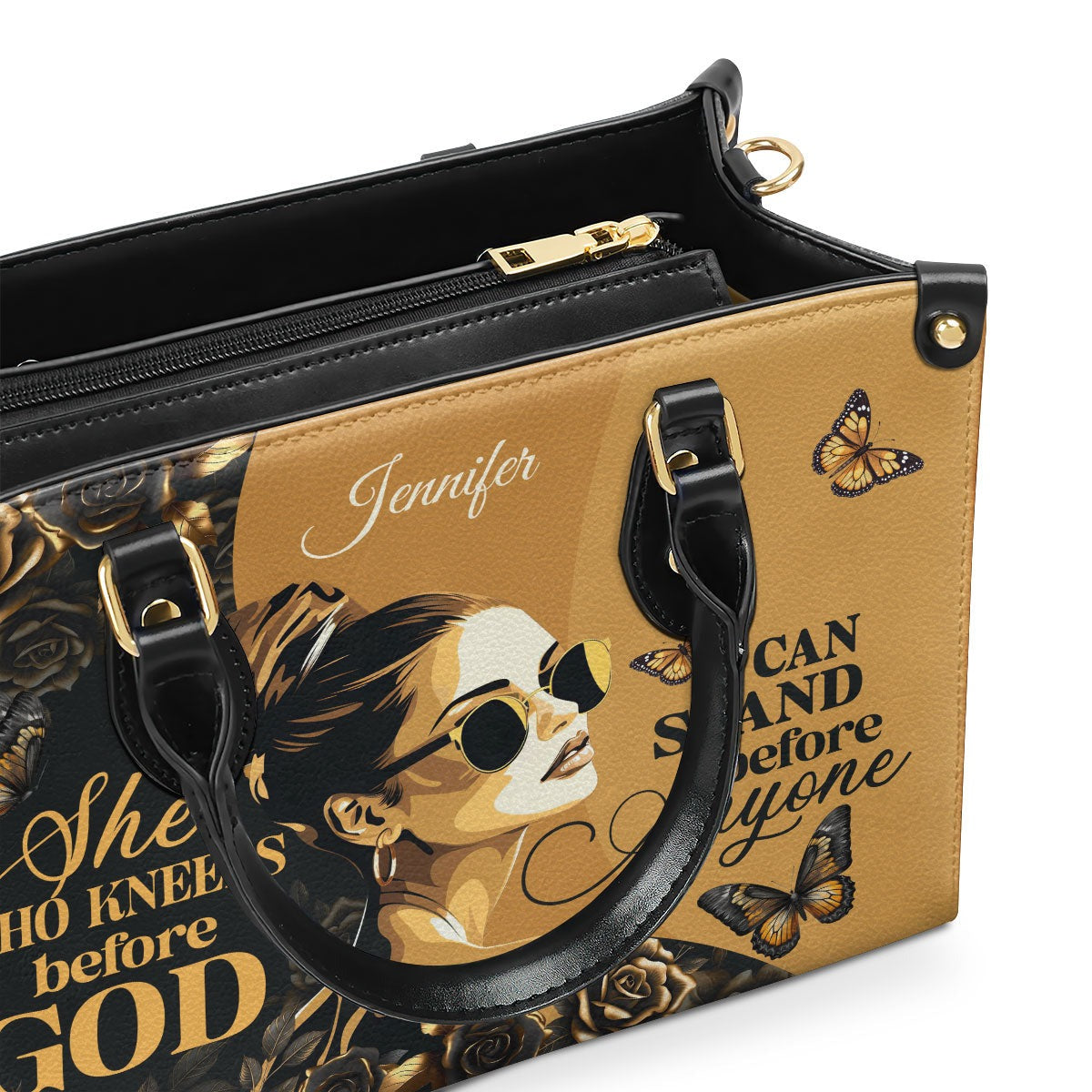 Personalized Christian Leather Handbag, She Who Kneels Before God Handbag, Custom Name Religious Inspirational Purse Gift for Women BLAF23